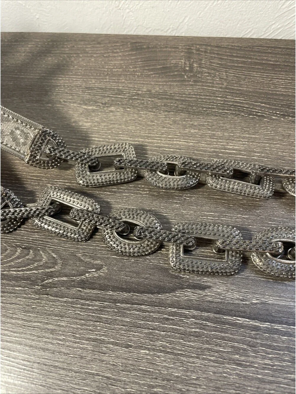 Streets Ahead Belt Vtg Silver Tone Metal Floral Mesh & Chain Links Leather 28-30